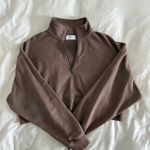 Aritzia/TNA Cropped Brown Half-Zip Sweater